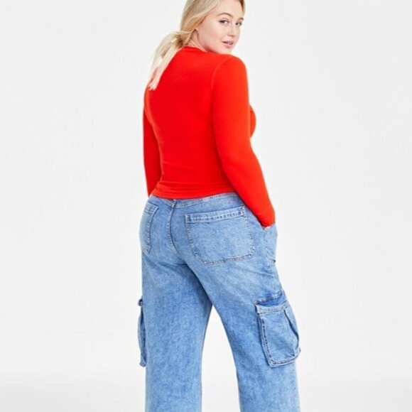 On 34th Plus Size Bright Orange Ribbed Long-Sleeve Henley Top NWT - Picture 3 of 8